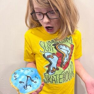 teepublic | surrealism skate hour salvador dali clocks skateboard tee yellow s